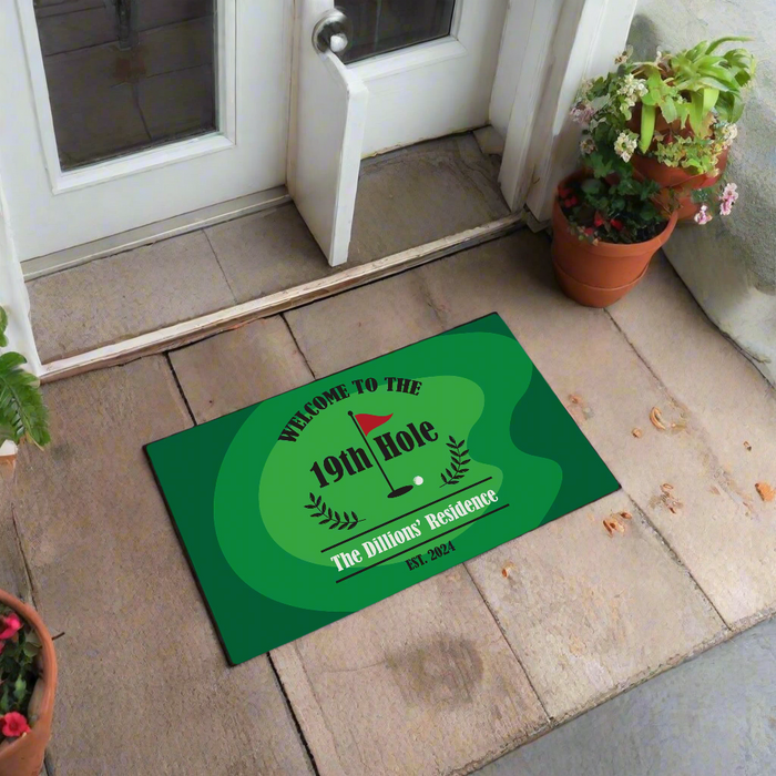 Personalized "19th Hole" Golf Lovers Welcome Door Mat