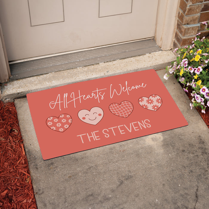 Personalized "All Hearts Welcome" Valentine's Day Doormat