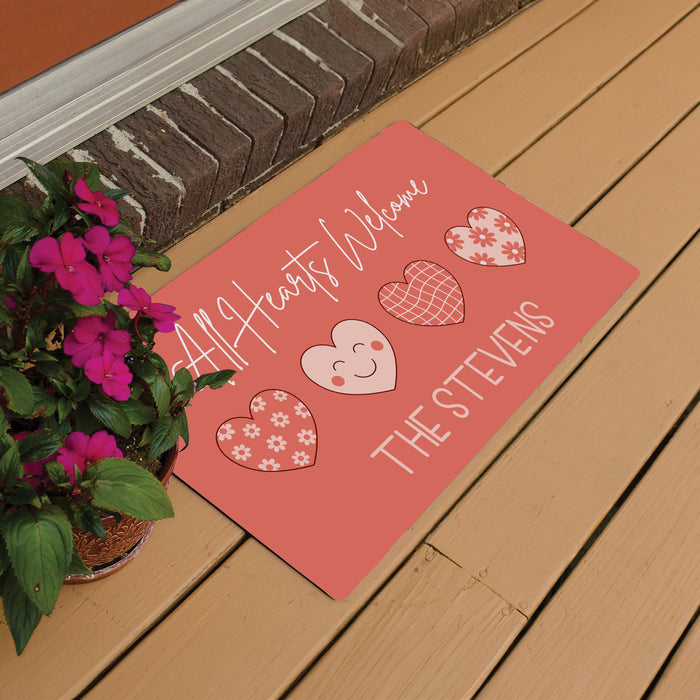 Personalized "All Hearts Welcome" Valentine's Day Doormat