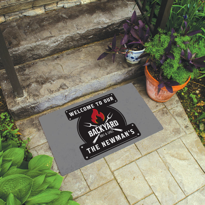 Personalized Backyard BBQ & Grill Welcome Door Mat