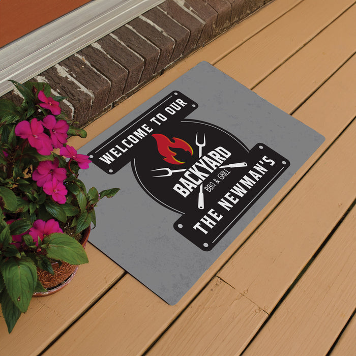 Personalized Backyard BBQ & Grill Welcome Door Mat