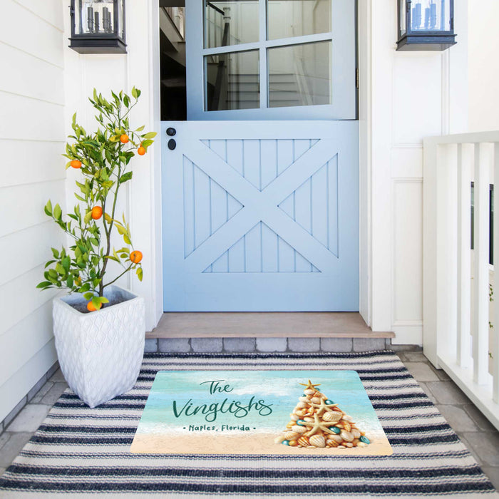 Personalized Coastal Christmas Holiday Beach Door Mat