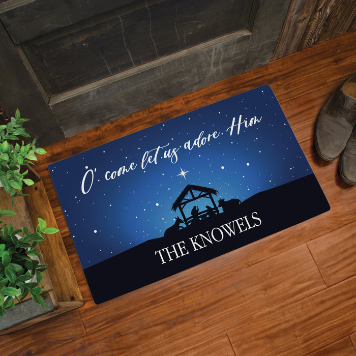 Personalized "O Come Let Us Adore Him" Christmas Door Mat