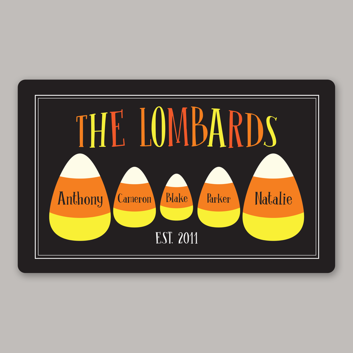 Personalized Candy Corn Family Halloween Doormat