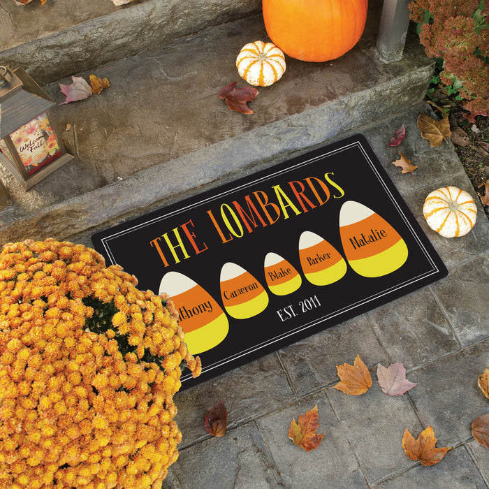 Personalized Candy Corn Family Halloween Doormat