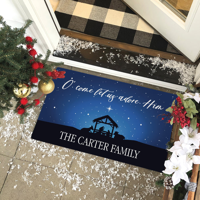 Personalized "O Come Let Us Adore Him" Christmas Door Mat