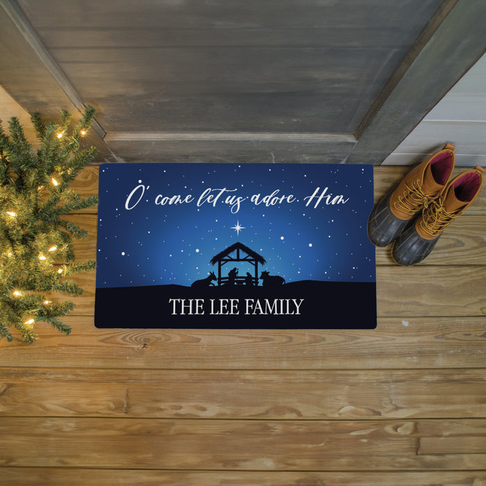 Personalized "O Come Let Us Adore Him" Christmas Door Mat