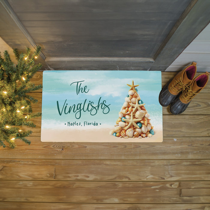 Personalized Coastal Christmas Holiday Beach Door Mat