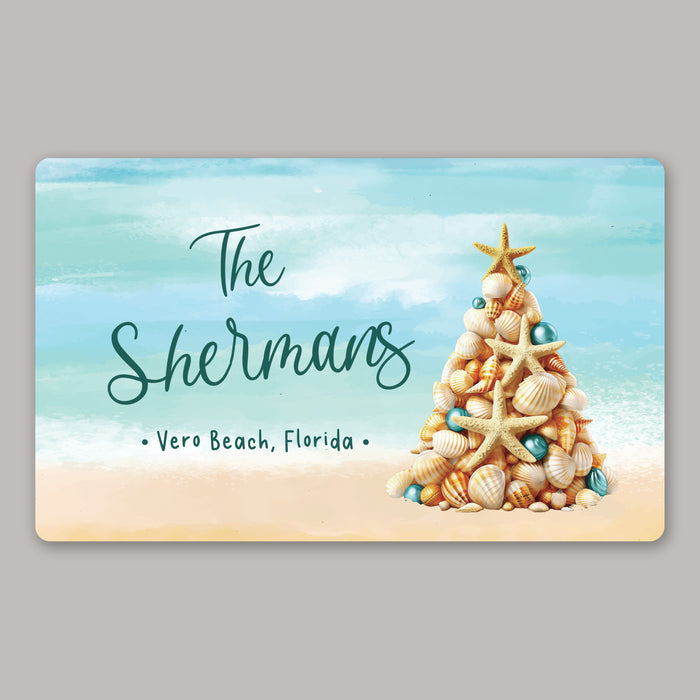 Personalized Coastal Christmas Holiday Beach Door Mat