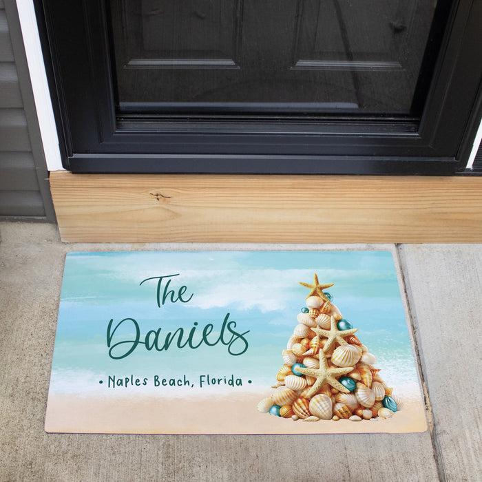 Personalized Coastal Christmas Holiday Beach Door Mat