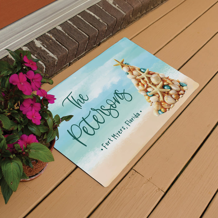 Personalized Coastal Christmas Holiday Beach Door Mat