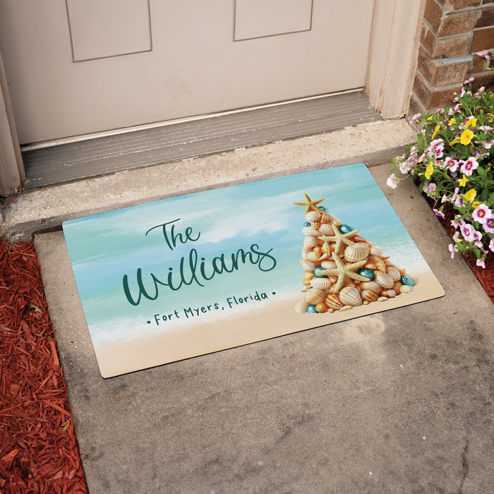 Personalized Coastal Christmas Holiday Beach Door Mat