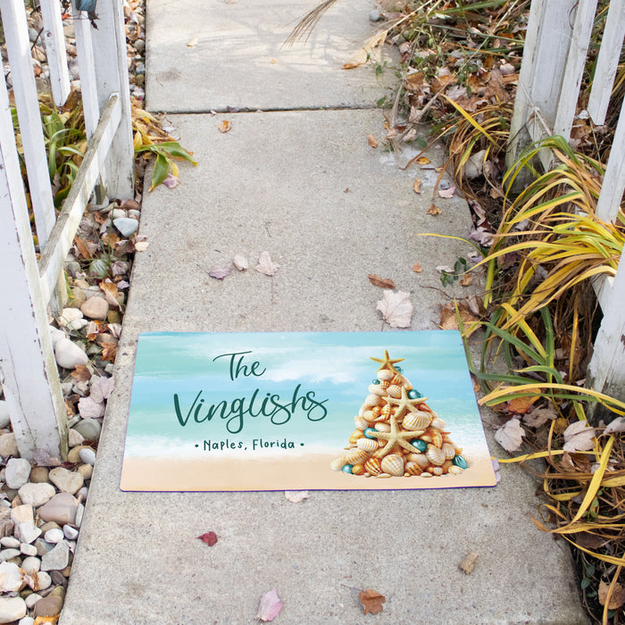 Personalized Coastal Christmas Holiday Beach Door Mat