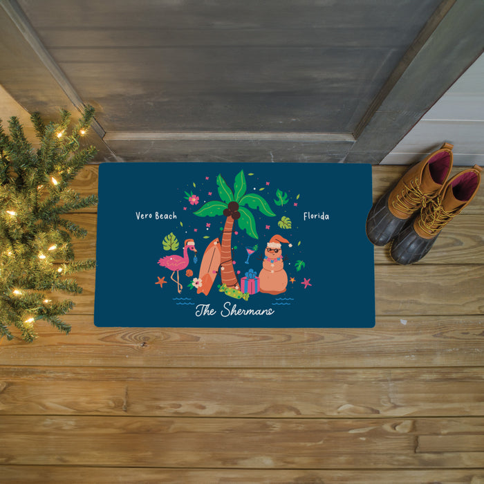 Personalized Coastal Christmas Holiday Beach Door Mat