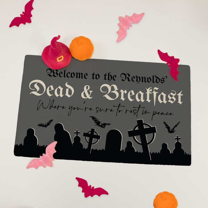 Personalized "Dead & Breakfast" Halloween Doormat