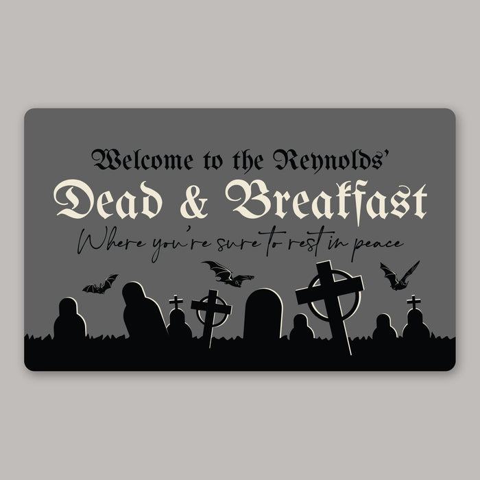 Personalized "Dead & Breakfast" Halloween Doormat