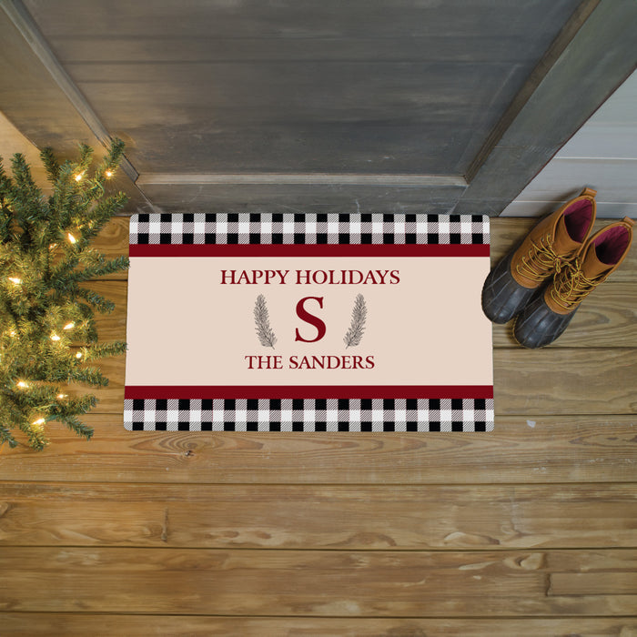 Personalized Plaid Gingham Holiday Monogram Door Mat