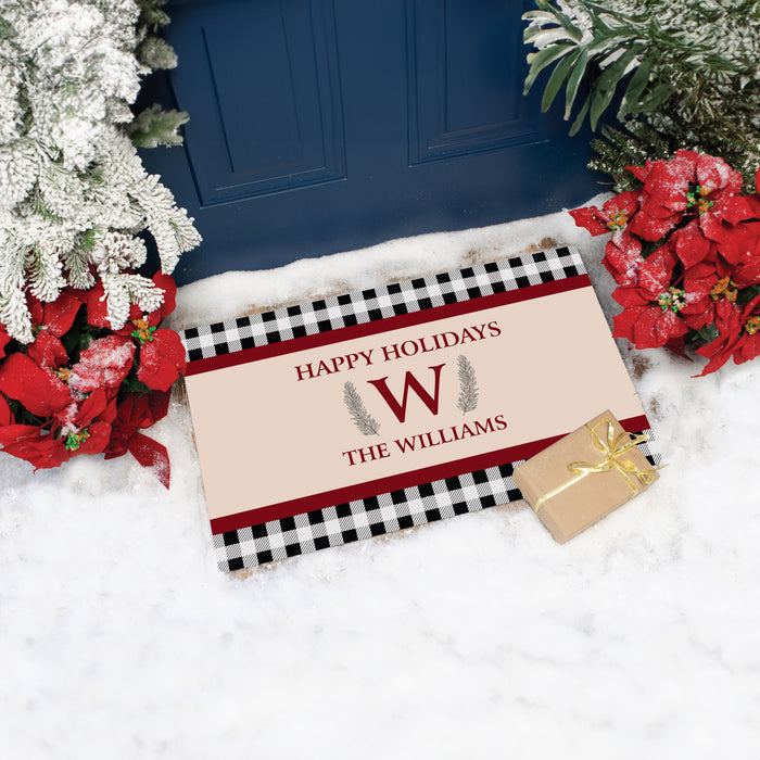 Personalized Plaid Gingham Holiday Monogram Door Mat