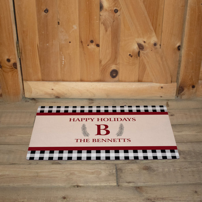 Personalized Plaid Gingham Holiday Monogram Door Mat