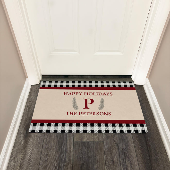 Personalized Plaid Gingham Holiday Monogram Door Mat