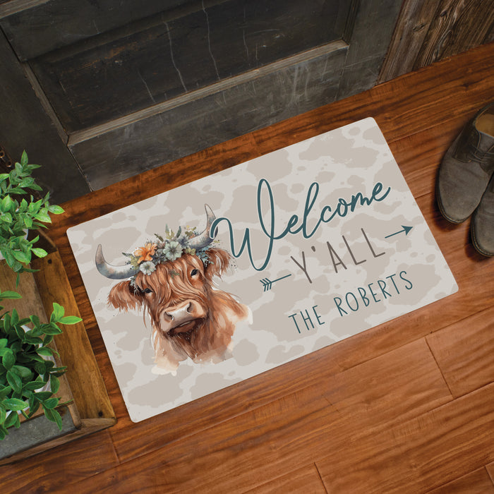 Personalized "Welcome Ya'll" Highland Cow Door Mat