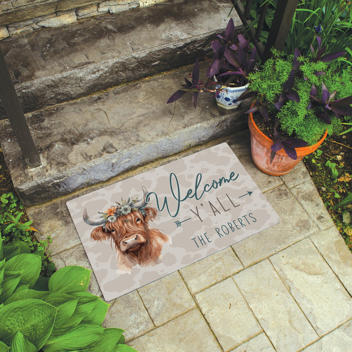 Personalized "Welcome Ya'll" Highland Cow Door Mat