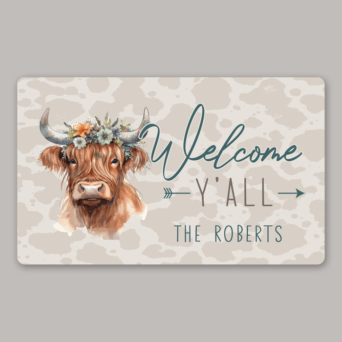 Personalized "Welcome Ya'll" Highland Cow Door Mat