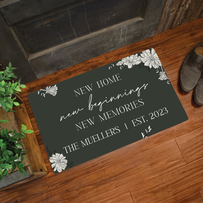 Personalized "New Home, New Beginnings" Housewarming Door Mat