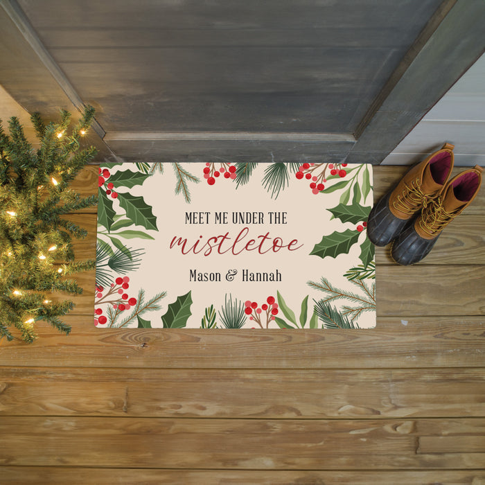 Personalized "Meet Me Under The Mistletoe" Holiday Door Mat