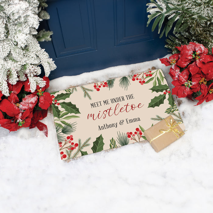 Personalized "Meet Me Under The Mistletoe" Holiday Door Mat