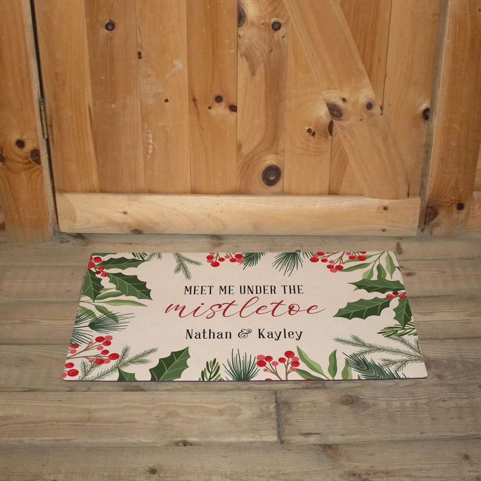 Personalized "Meet Me Under The Mistletoe" Holiday Door Mat