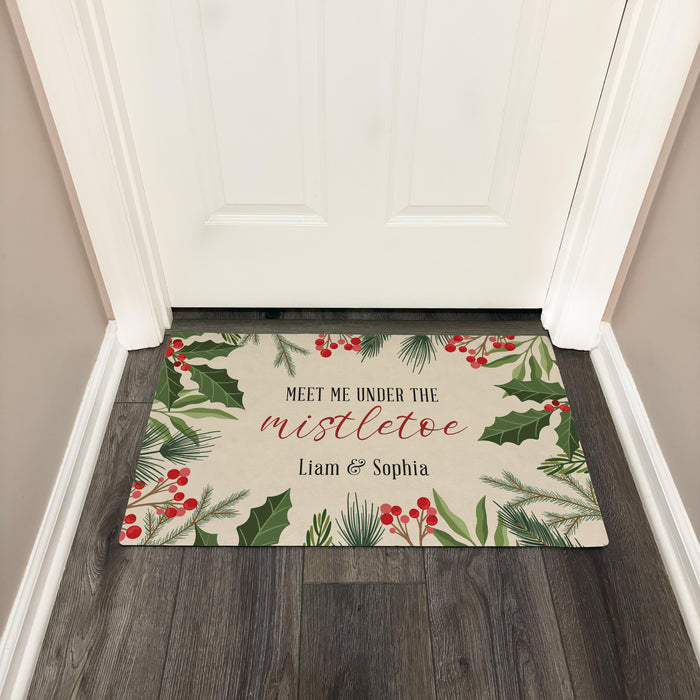 Personalized "Meet Me Under The Mistletoe" Holiday Door Mat