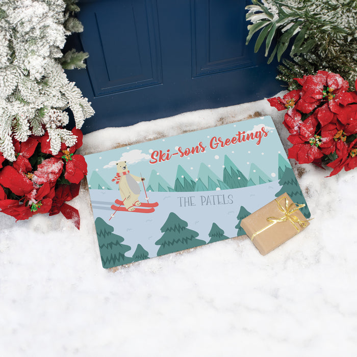 Personalized "Ski-sons Greetings" Holiday Door Mat