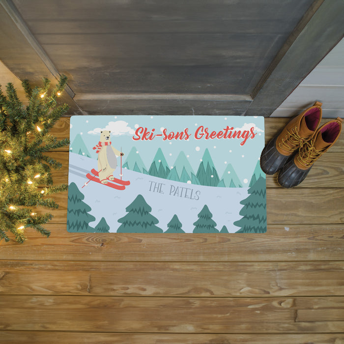 Personalized "Ski-sons Greetings" Holiday Door Mat