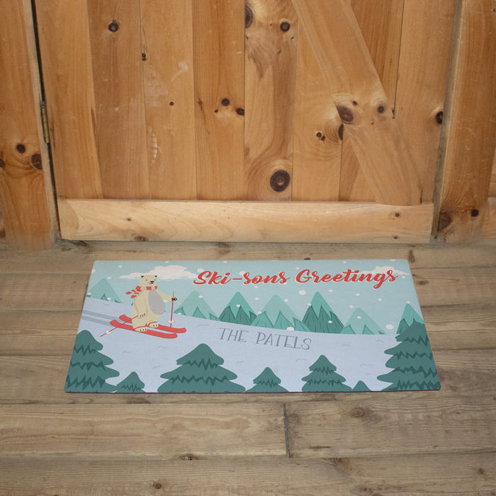 Personalized "Ski-sons Greetings" Holiday Door Mat