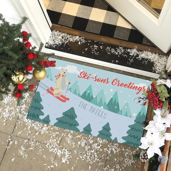 Personalized "Ski-sons Greetings" Holiday Door Mat