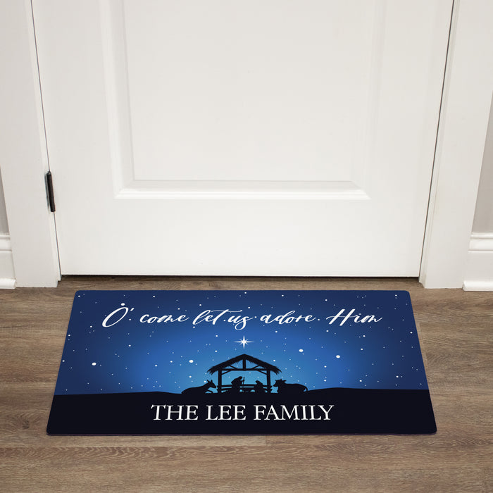 Personalized "O Come Let Us Adore Him" Christmas Door Mat