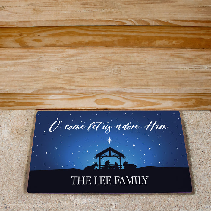 Personalized "O Come Let Us Adore Him" Christmas Door Mat