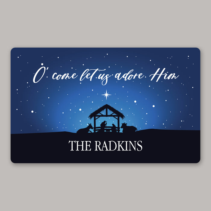 Personalized "O Come Let Us Adore Him" Christmas Door Mat