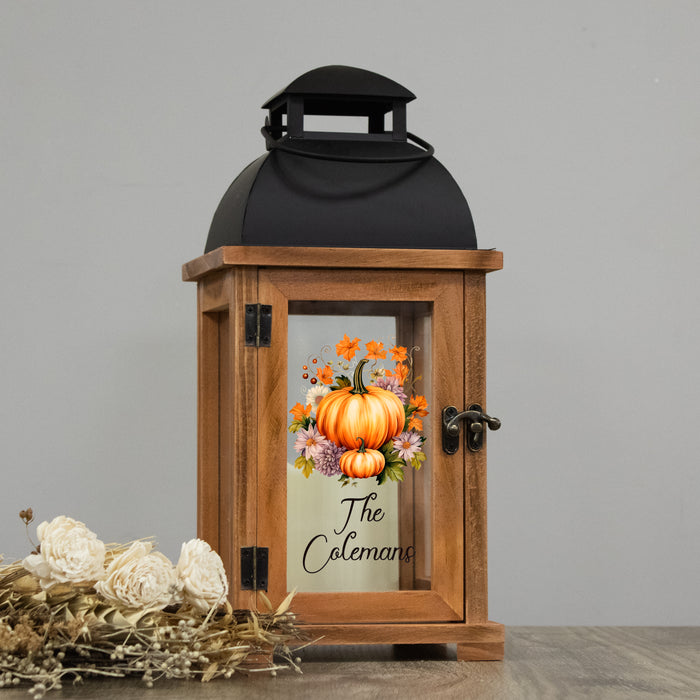 Personalized Fall Pumpkins Wooden Lantern