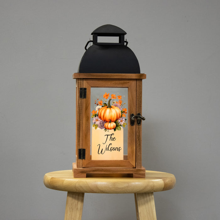 Personalized Fall Pumpkins Wooden Lantern