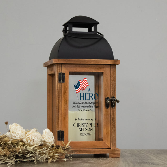 Personalized USA Flag "Hero” Memorial Lantern