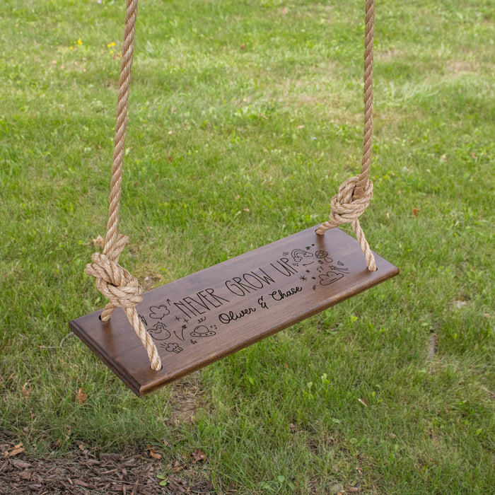 Personalized "Never Grow Up" Tree Swing