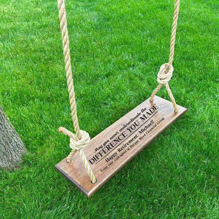 Personalized "Never Underestimate..." Retirement Tree Swing