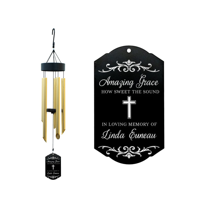 Personalized 30" Silver Wind Chime with Amazing Grace