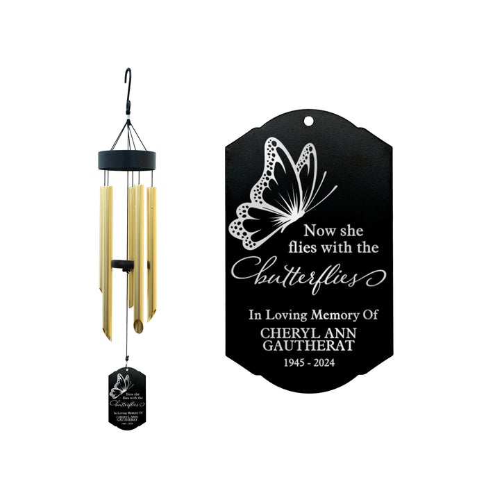 Personalized "She Flies with the Butterflies" Memorial Wind Chime