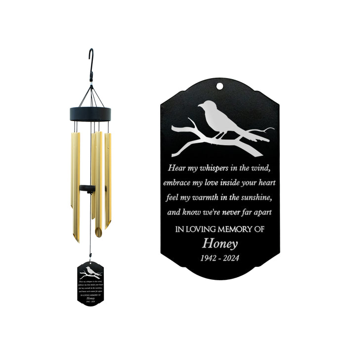 Personalized "Hear My Whispers" Bird Memorial Wind Chime