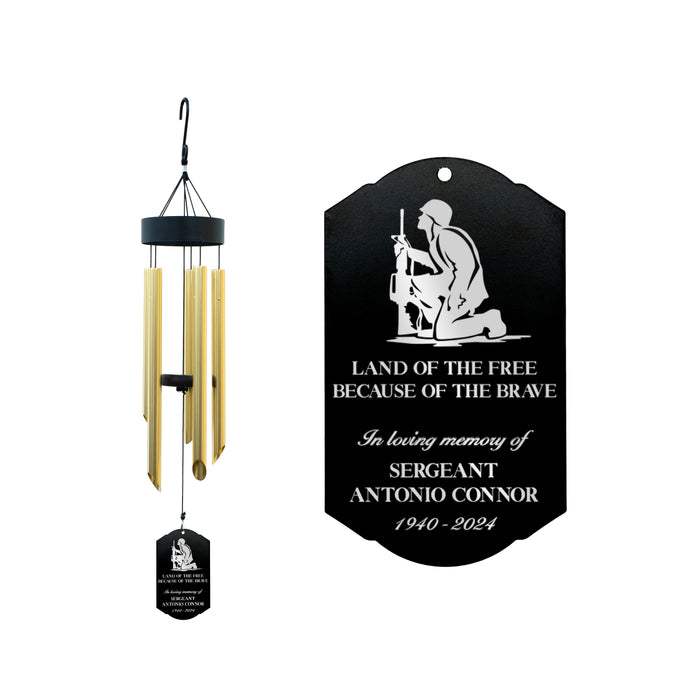 Personalized Land of the Free Military Memorial Wind Chime