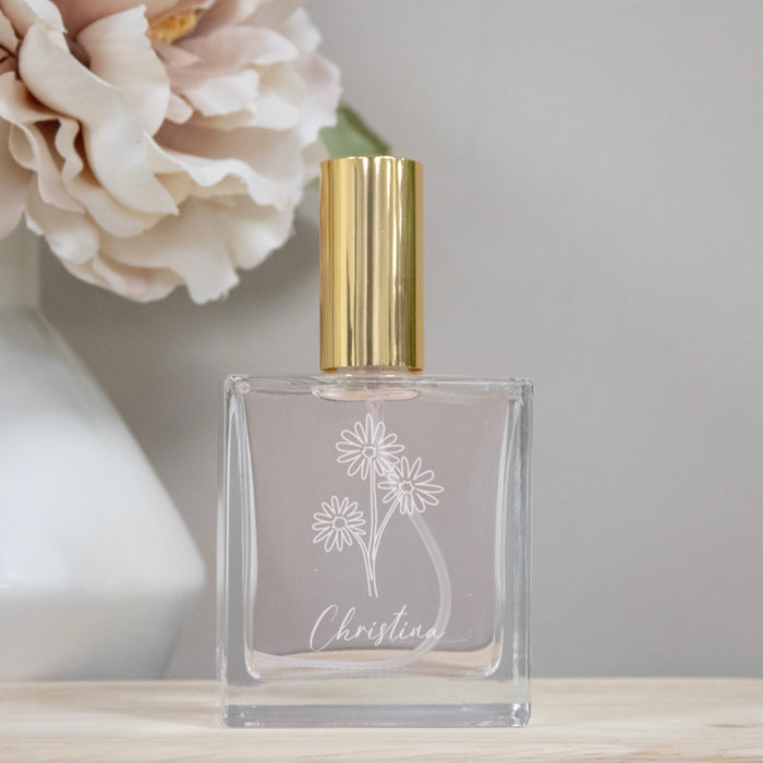 Personalized Birth Flower Gift Engraved Perfume Bottle