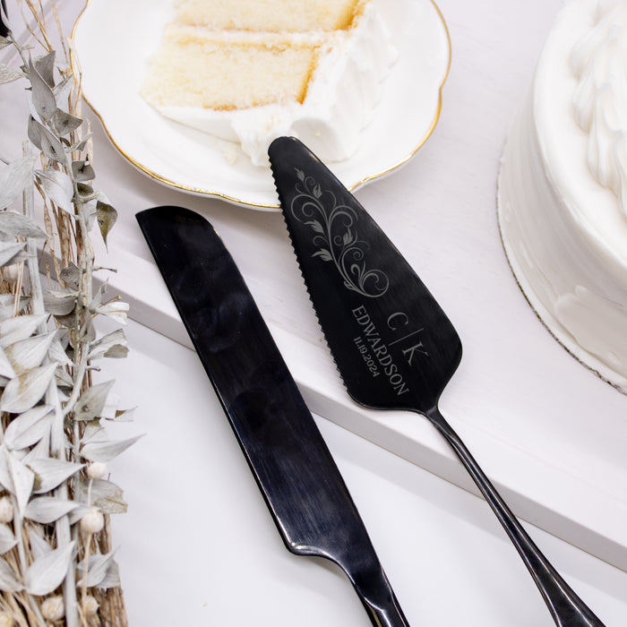 Floral Engraved Wedding Cake Server Set